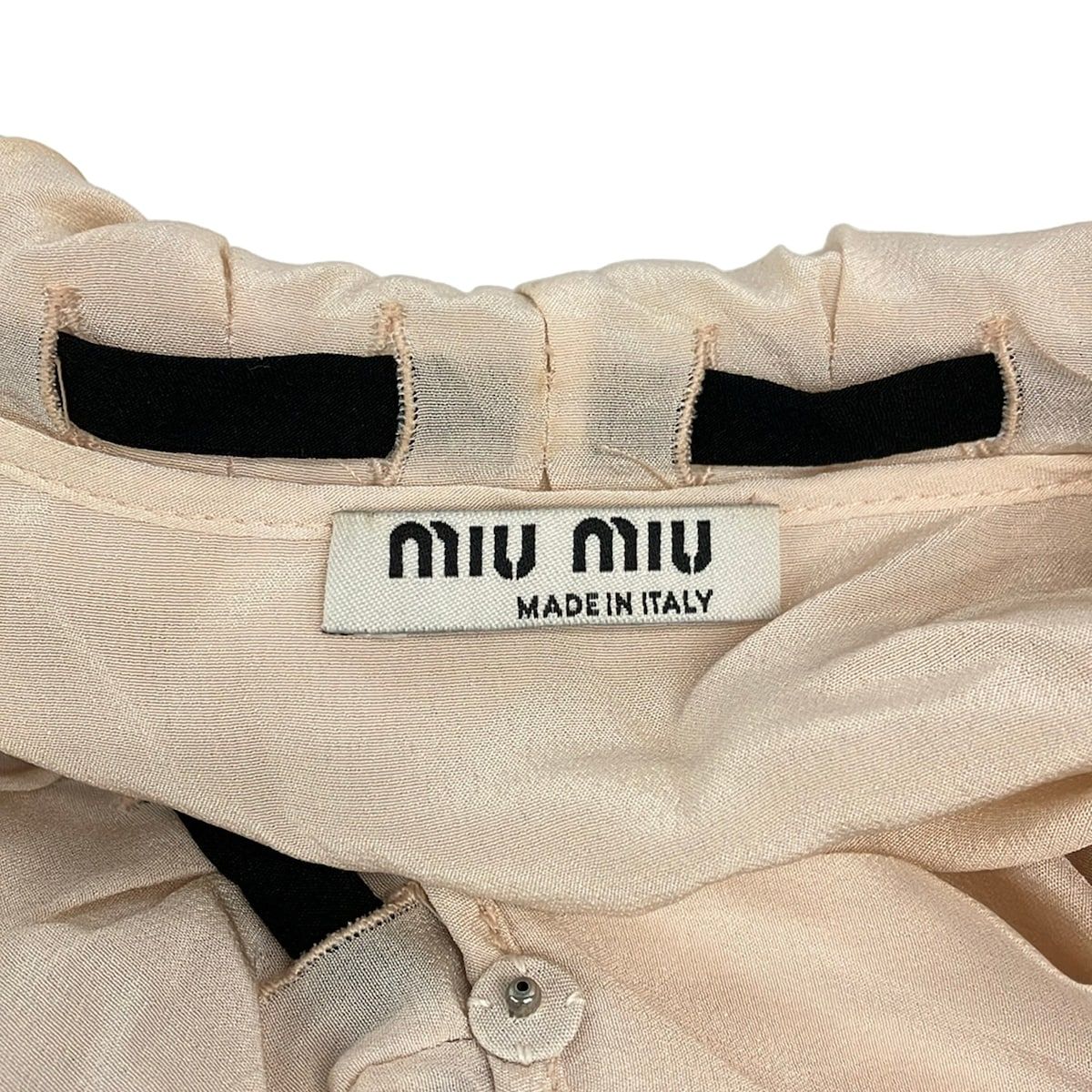 Miu Miu Long Sleeve Shirt Blouse 36 S Light Pink Ribbon Front Tuck Silk — view 3