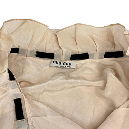 Miu Miu Long Sleeve Shirt Blouse 36 S Light Pink Ribbon Front Tuck Silk — view 6