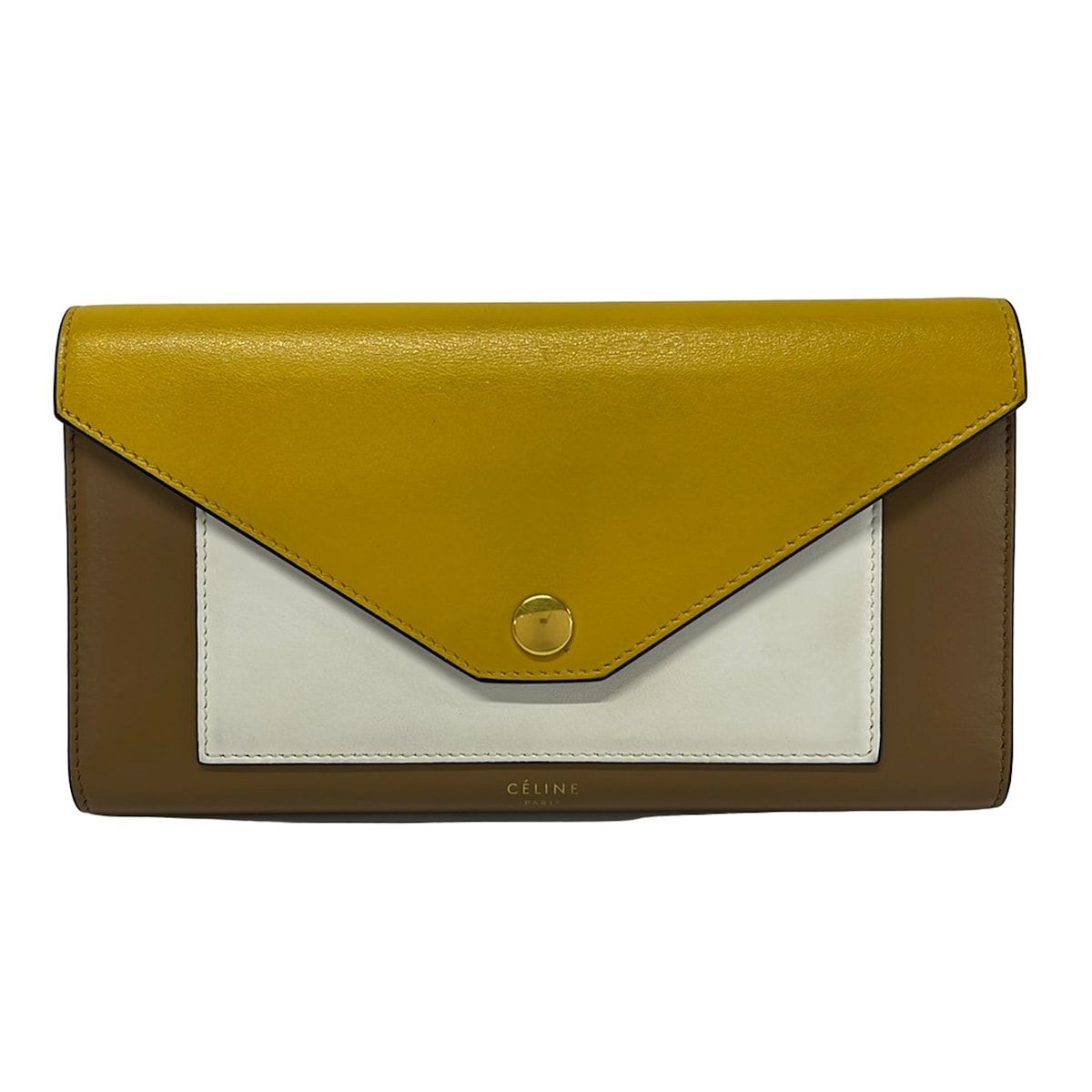 Celine Wallet Pocket Trifold Dead Multi Function Yellow White Brown Leather
