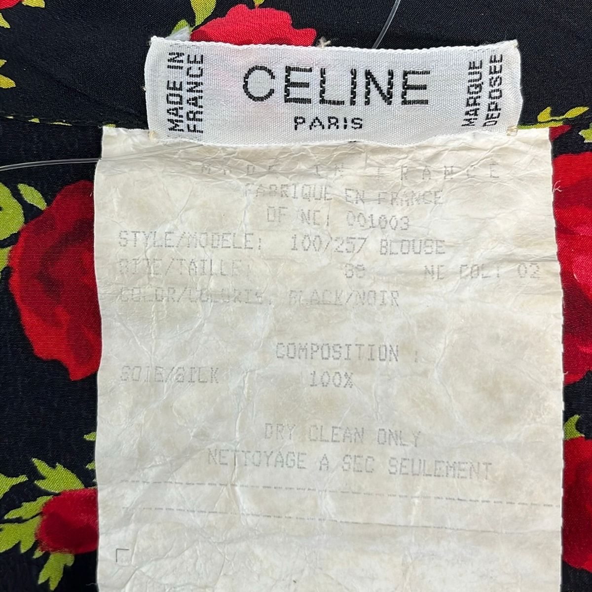 Celine Long Sleeve Shirt Blouse Black Red Light Green Floral Pattern — view 3