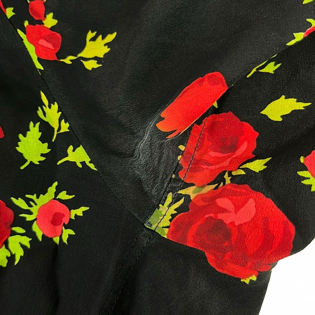 Celine Long Sleeve Shirt Blouse Black Red Light Green Floral Pattern — view 5