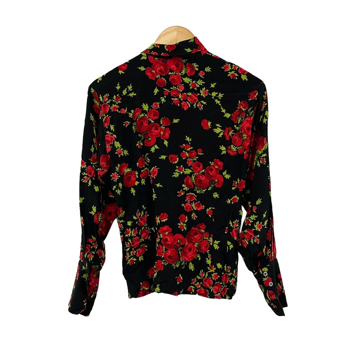Celine Long Sleeve Shirt Blouse Black Red Light Green Floral Pattern — view 2