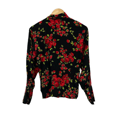 Celine Long Sleeve Shirt Blouse Black Red Light Green Floral Pattern — view 2