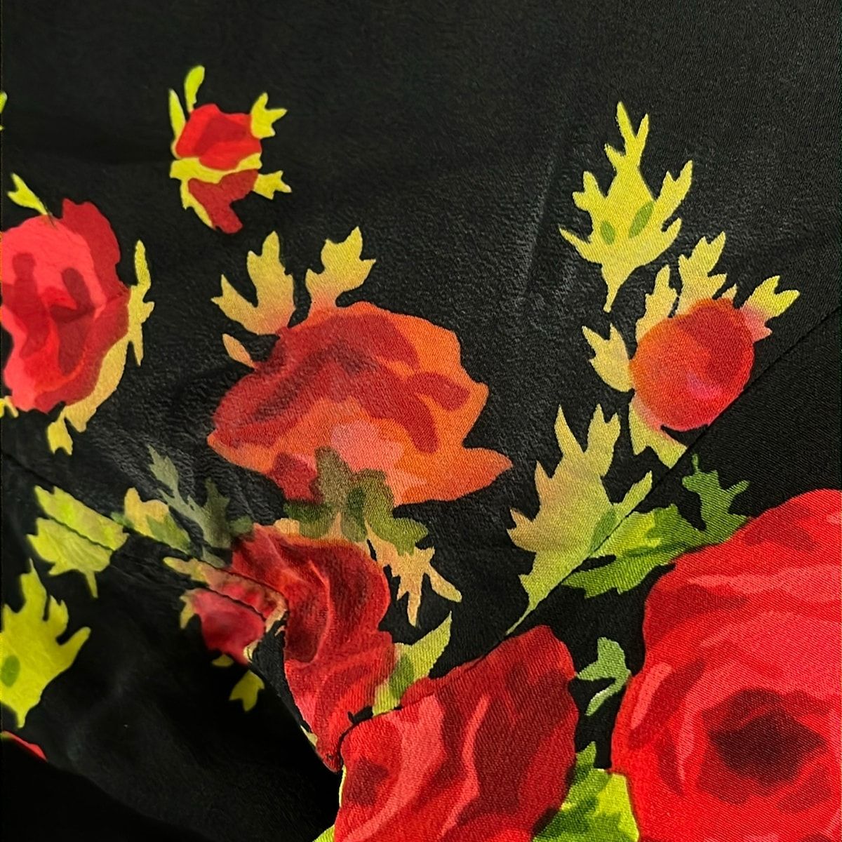 Celine Long Sleeve Shirt Blouse Black Red Light Green Floral Pattern — view 6