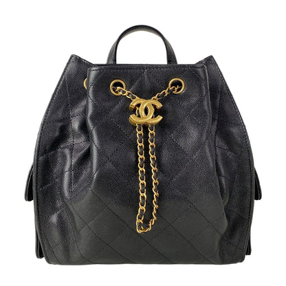 Chanel Backpack 25 Quilted Black Gold Chain