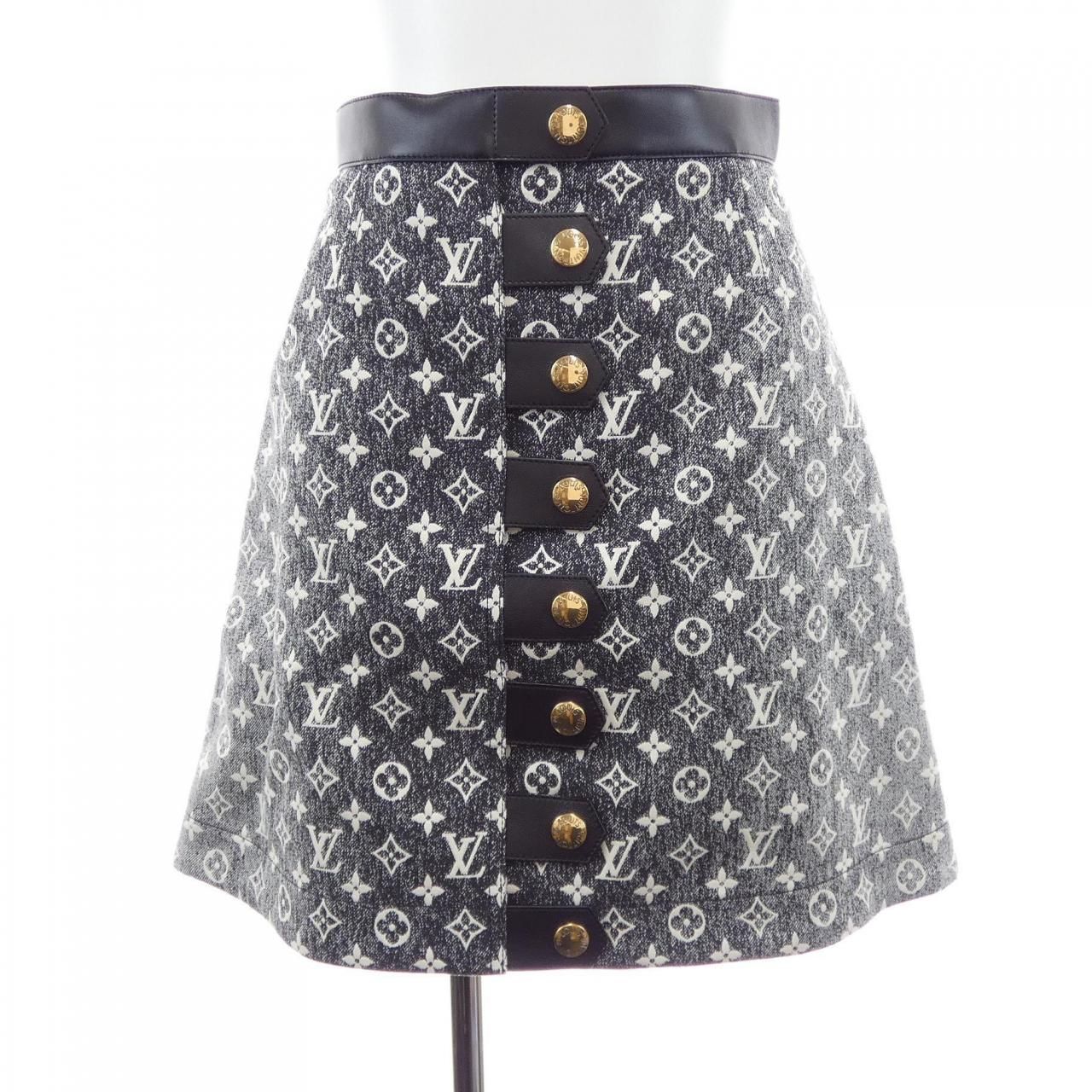 Louis Vuitton Monogram Denim Button Tab Skirt