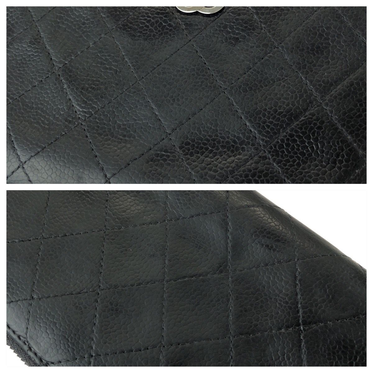 Chanel CC Logo Black Silver Caviar Leather Wallet Zip Around — view 6