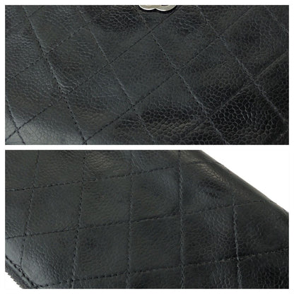 Chanel CC Logo Black Silver Caviar Leather Wallet Zip Around — view 6