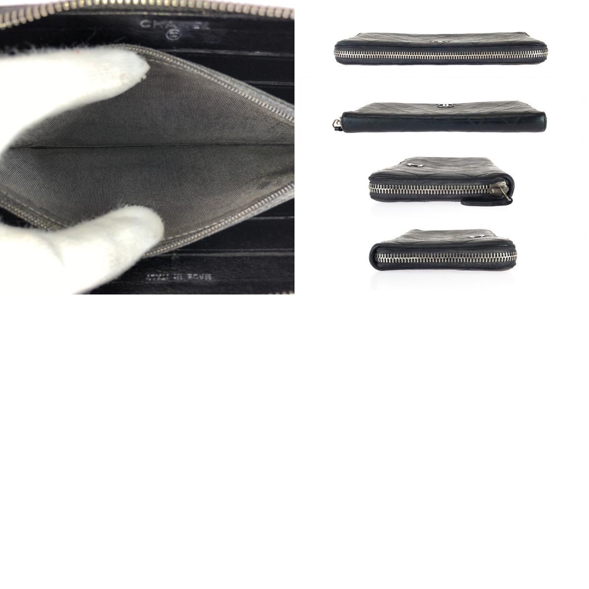 Chanel CC Logo Black Silver Caviar Leather Wallet Zip Around — view 9