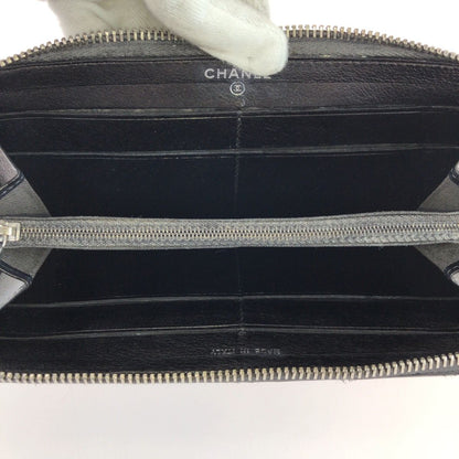 Chanel CC Logo Black Silver Caviar Leather Wallet Zip Around — view 8