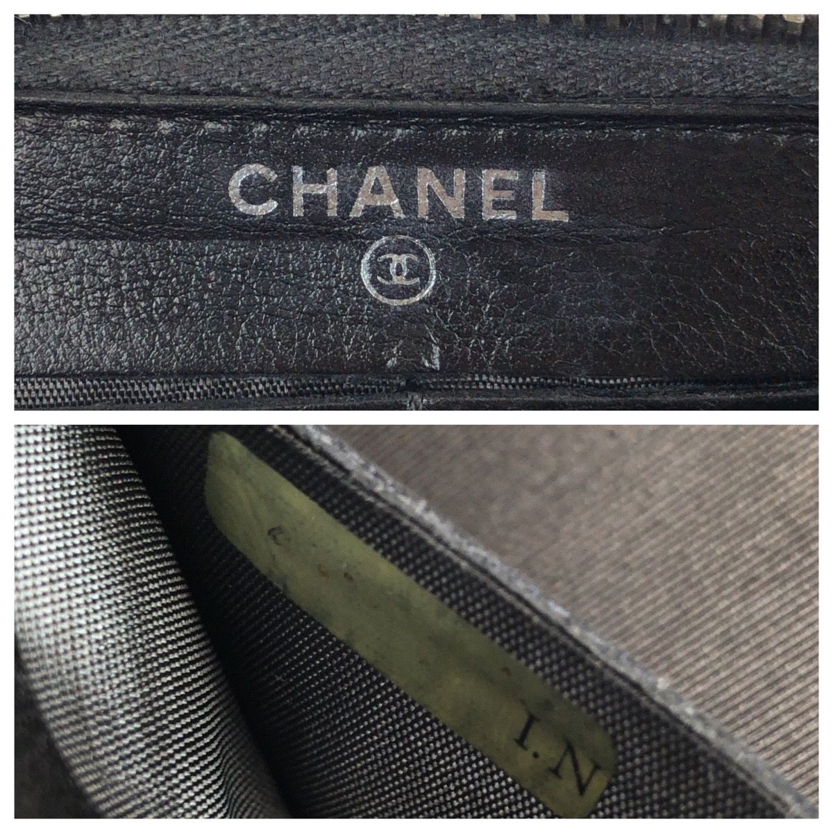 Chanel CC Logo Black Silver Caviar Leather Wallet Zip Around — view 5