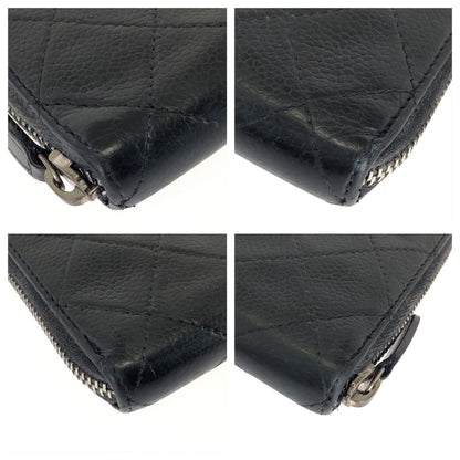 Chanel CC Logo Black Silver Caviar Leather Wallet Zip Around — view 4