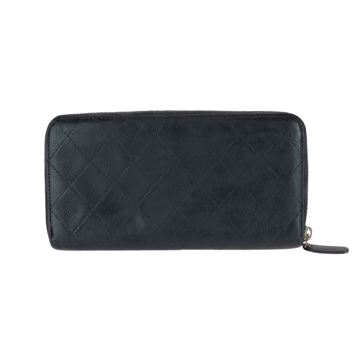 Chanel CC Logo Black Silver Caviar Leather Wallet Zip Around — view 2