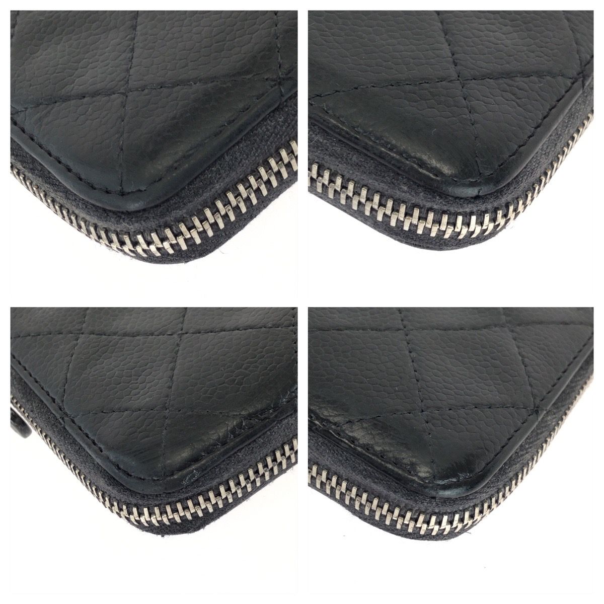 Chanel CC Logo Black Silver Caviar Leather Wallet Zip Around — view 3