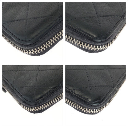 Chanel CC Logo Black Silver Caviar Leather Wallet Zip Around — view 3