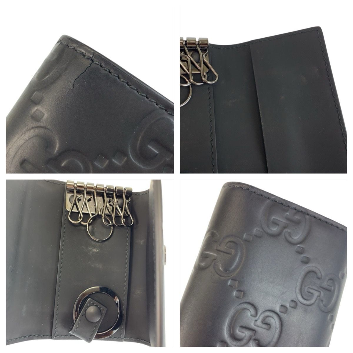 Gucci Rubber Effect Black Leather Key Case 6 Rows Key Holder — view 7