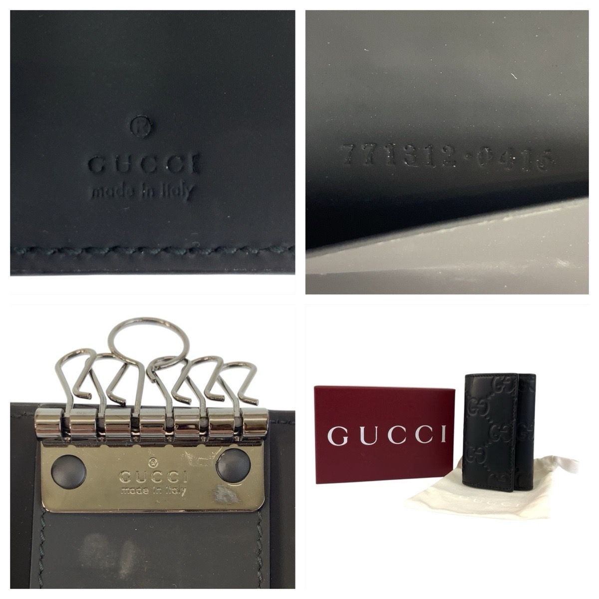 Gucci Rubber Effect Black Leather Key Case 6 Rows Key Holder — view 3