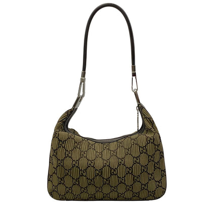 Gucci Shoulder Bag GG Pattern Gray Joux Dark Brown Pleated Leather — view 3
