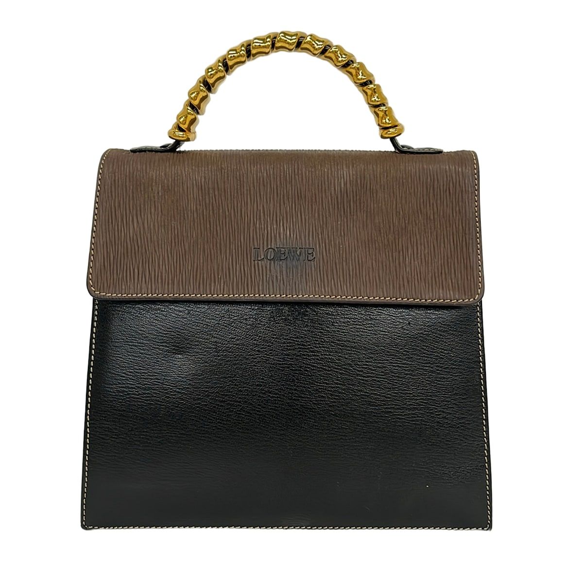 Loewe Handbag Velazquez Black Brown Top Handle Leather