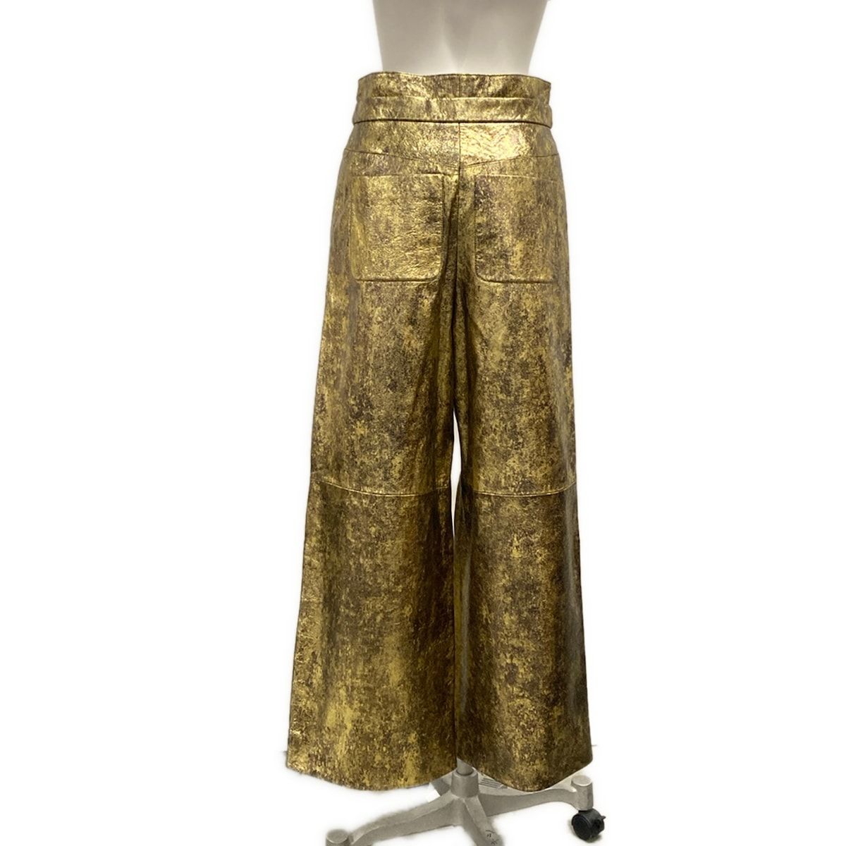 Chanel Pants Gold Full Length Lambskin Silk 34 — view 2