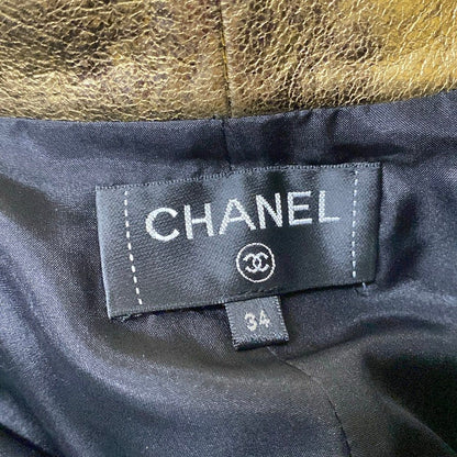 Chanel Pants Gold Full Length Lambskin Silk 34 — view 3