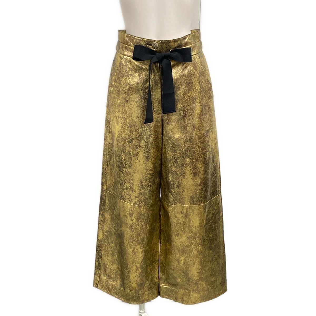 Chanel Pants Gold Full Length Lambskin Silk 34