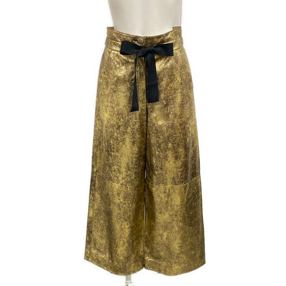 Chanel Pants Gold Full Length Lambskin Silk 34