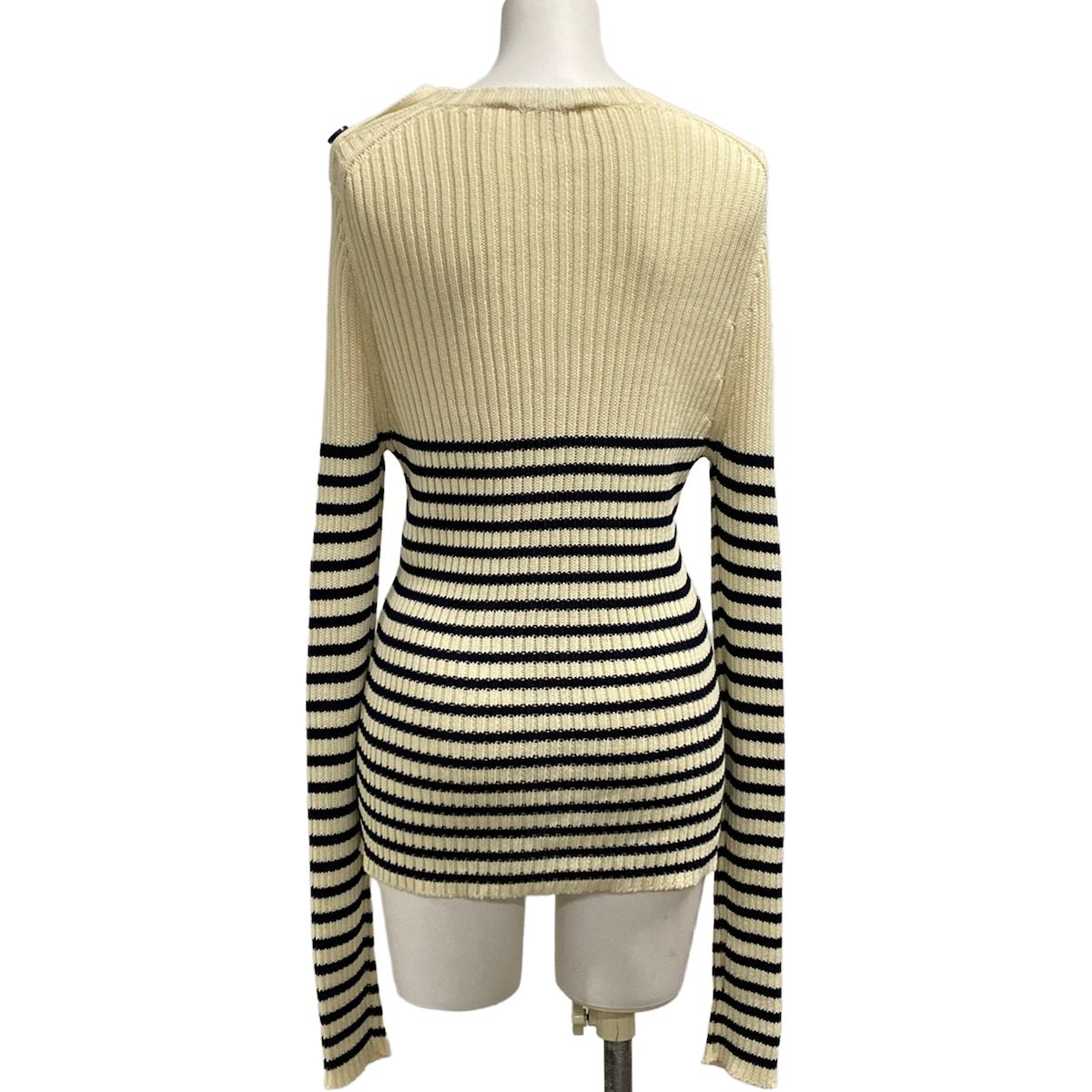 Dior Long Sleeve Sweater Ivory Dark Navy Crew Neck Border — view 2