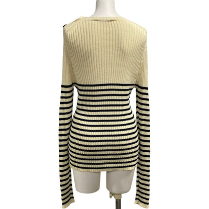 Dior Long Sleeve Sweater Ivory Dark Navy Crew Neck Border — view 2