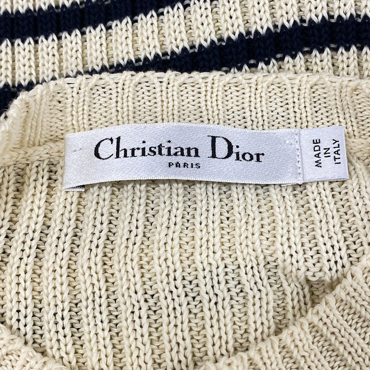 Dior Long Sleeve Sweater Ivory Dark Navy Crew Neck Border — view 3