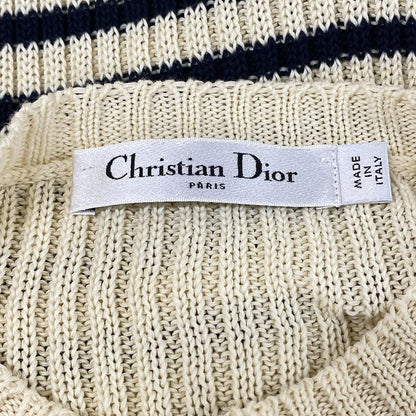 Dior Long Sleeve Sweater Ivory Dark Navy Crew Neck Border — view 3