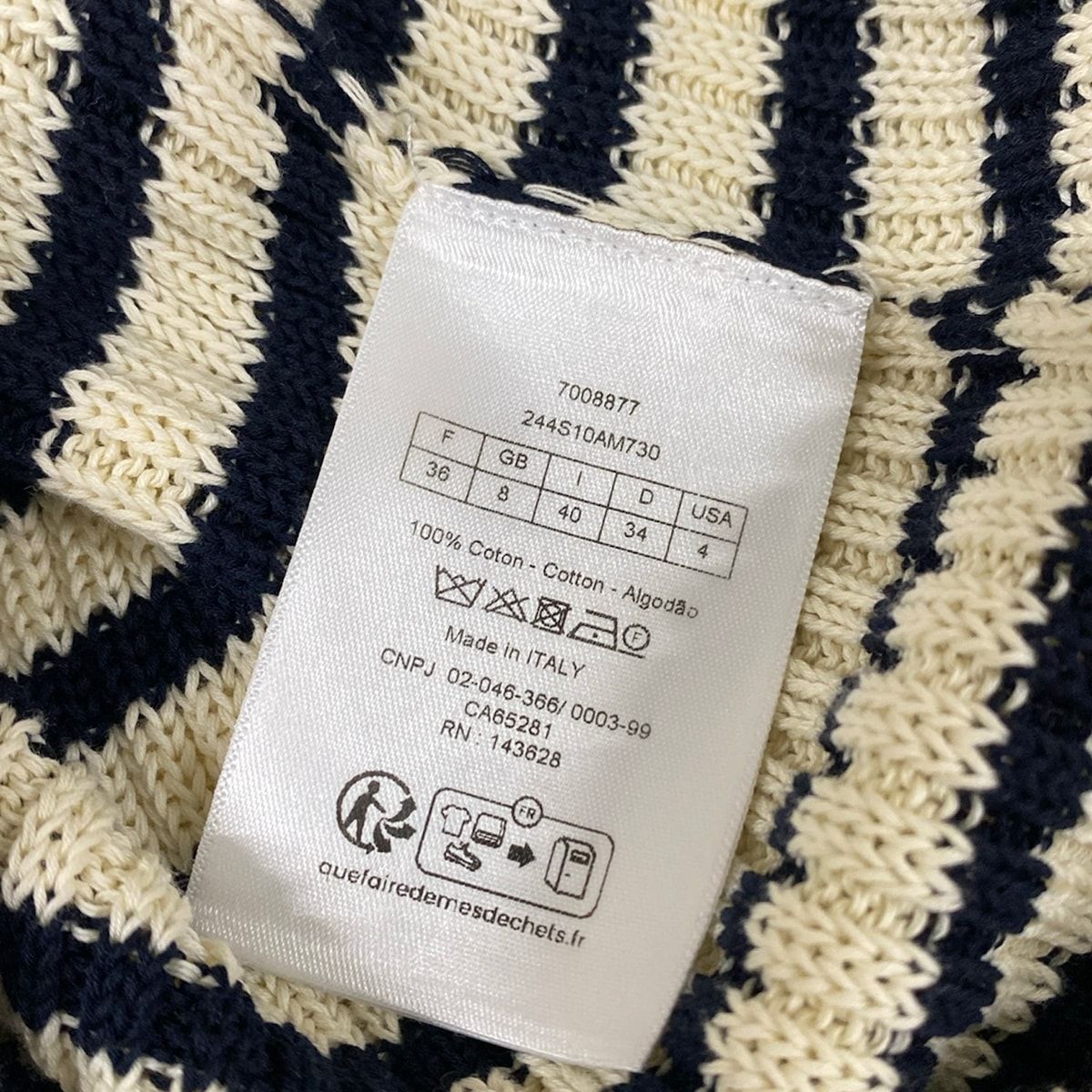 Dior Long Sleeve Sweater Ivory Dark Navy Crew Neck Border — view 5