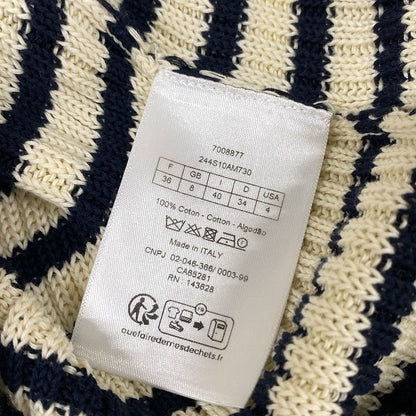 Dior Long Sleeve Sweater Ivory Dark Navy Crew Neck Border — view 5