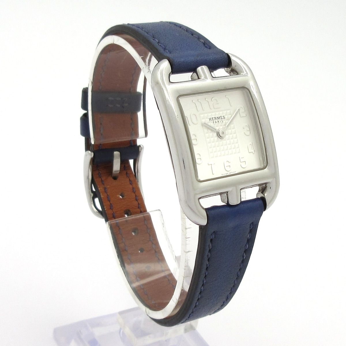 Hermes Watch Cape Cod Leather Strap SS Silver White — view 3