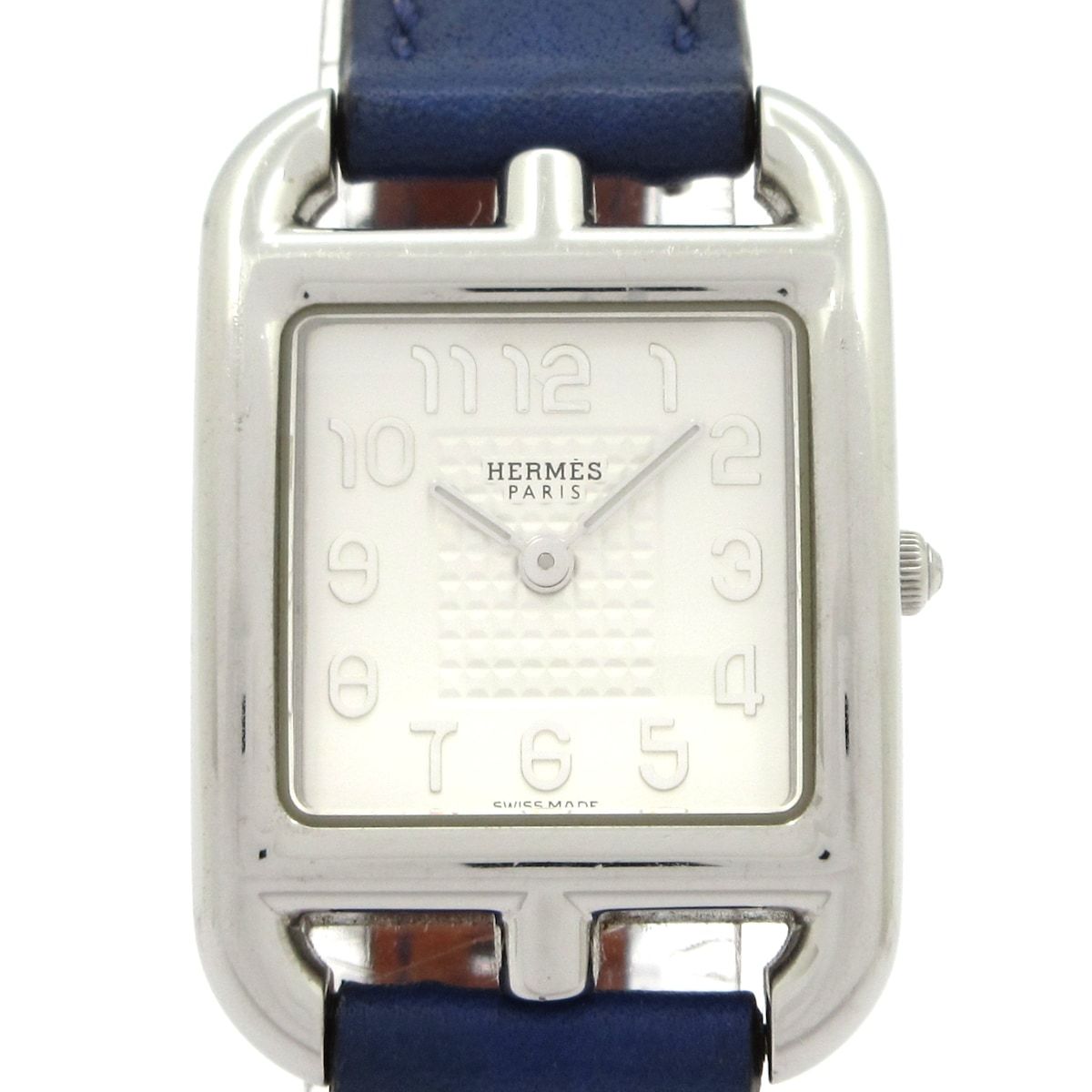 Hermes Watch Cape Cod Leather Strap SS Silver White