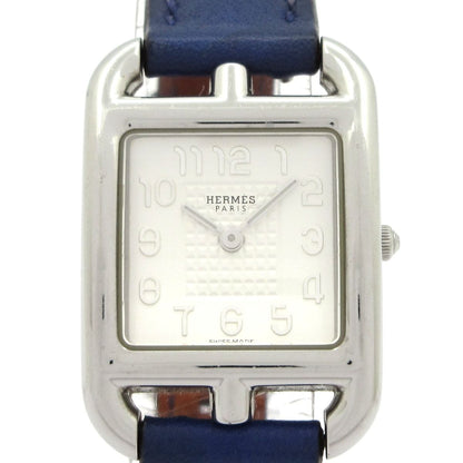 Hermes Watch Cape Cod Leather Strap SS Silver White