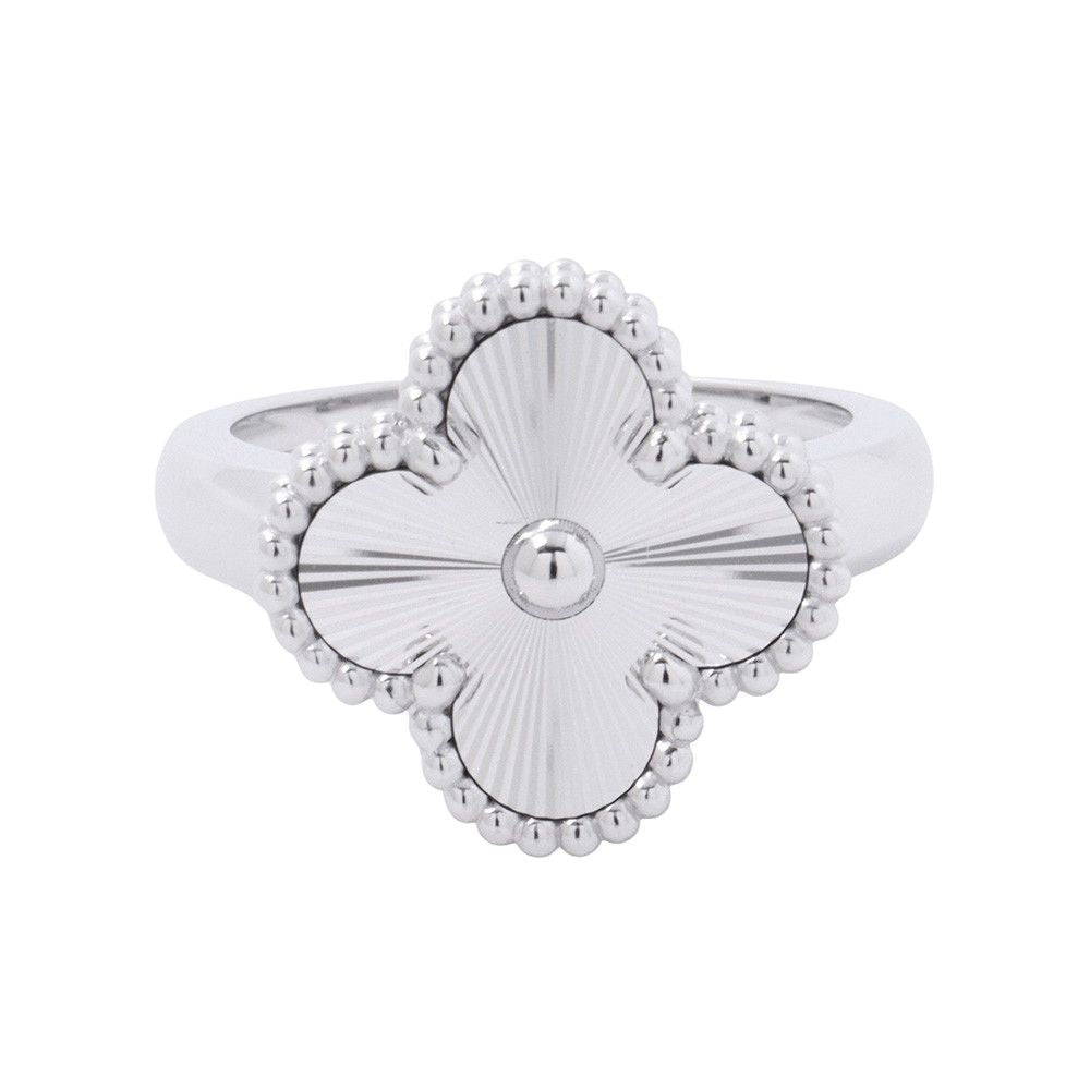 Van Cleef & Arpels Ring Vintage Alhambra Guilloche 18K White Gold