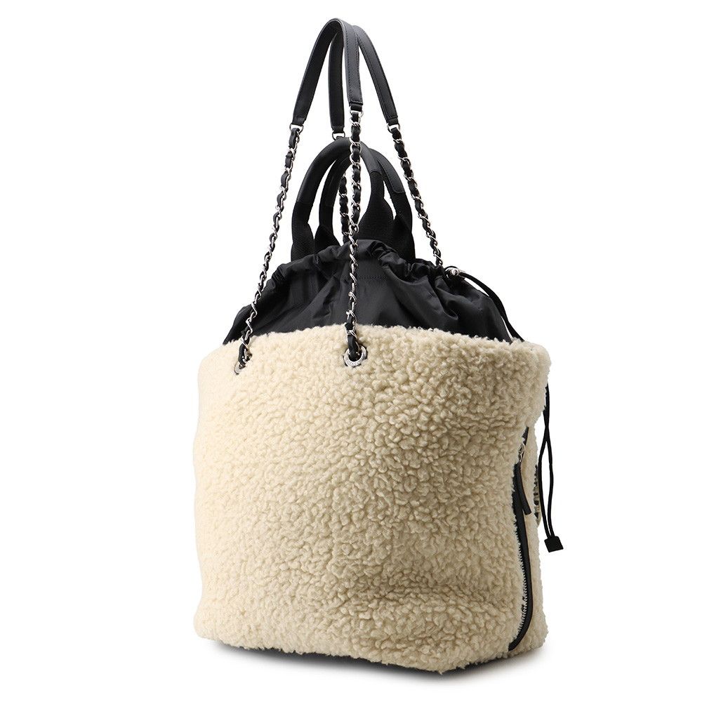 Chanel Tote Quilted CC Logo Fleece Drawstring Shearling Nylon 2-Way — view 2