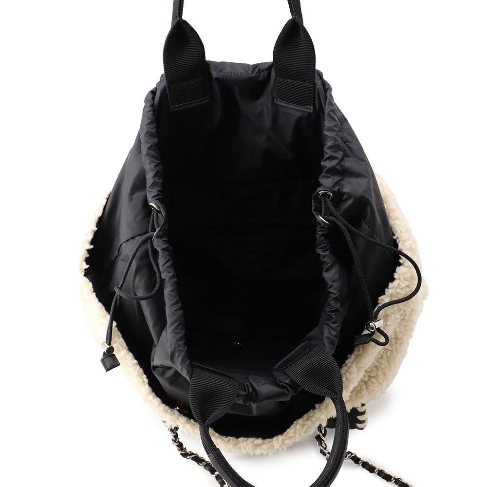 Chanel Tote Quilted CC Logo Fleece Drawstring Shearling Nylon 2-Way — view 6