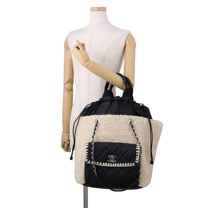 Chanel Tote Quilted CC Logo Fleece Drawstring Shearling Nylon 2-Way — view 4