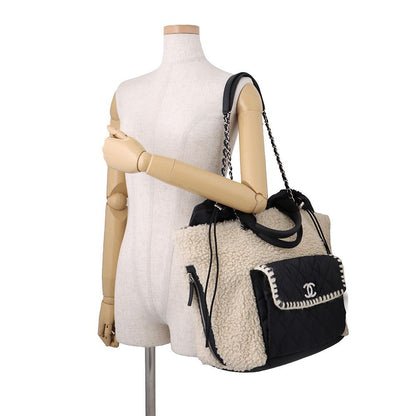 Chanel Tote Quilted CC Logo Fleece Drawstring Shearling Nylon 2-Way — view 5