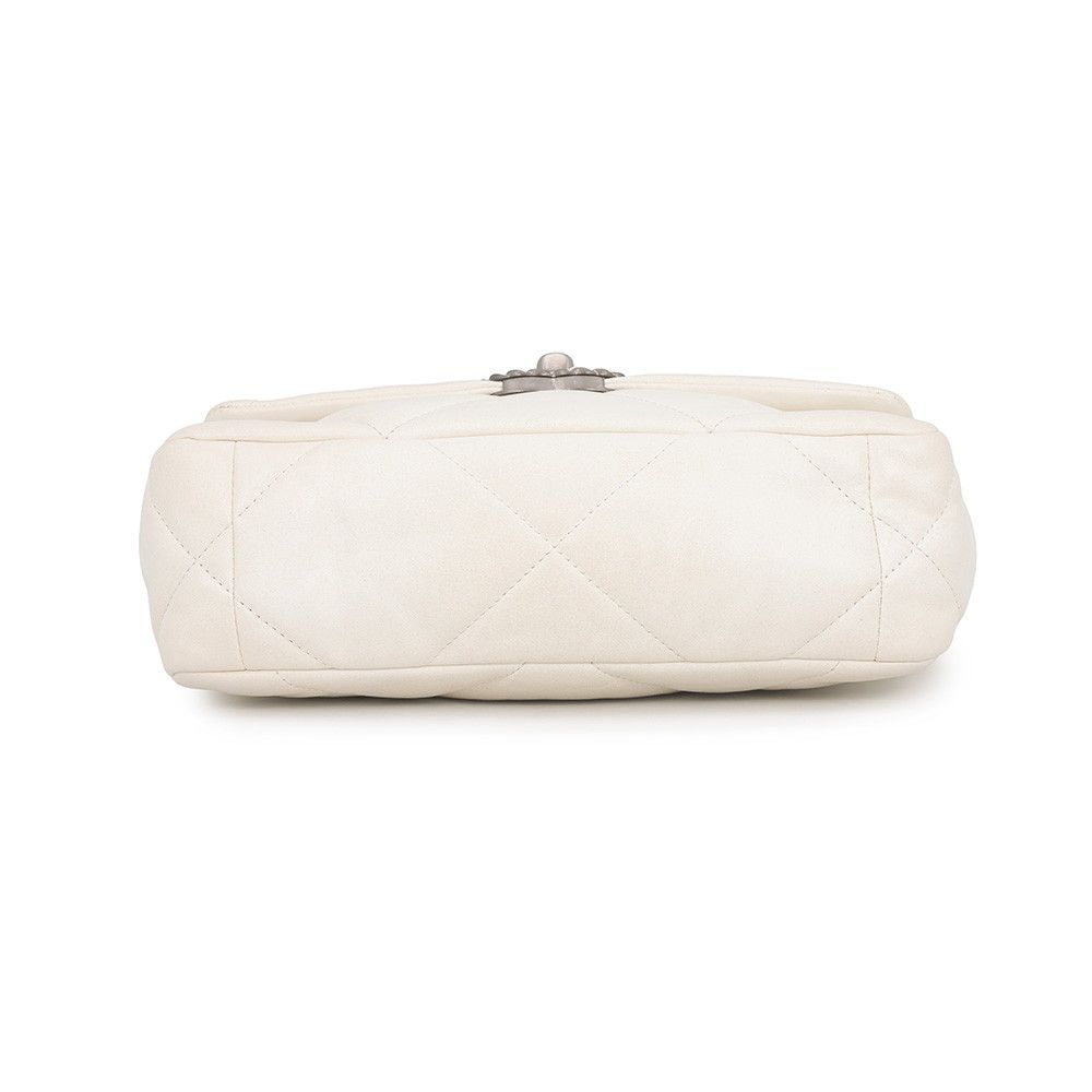 Chanel Chain Shoulder Bag 19 Flap CC Logo Lambskin White — view 3