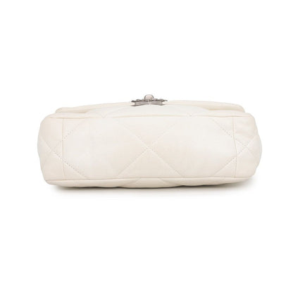 Chanel Chain Shoulder Bag 19 Flap CC Logo Lambskin White — view 3