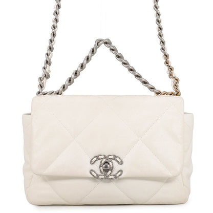 Chanel Chain Shoulder Bag 19 Flap CC Logo Lambskin White