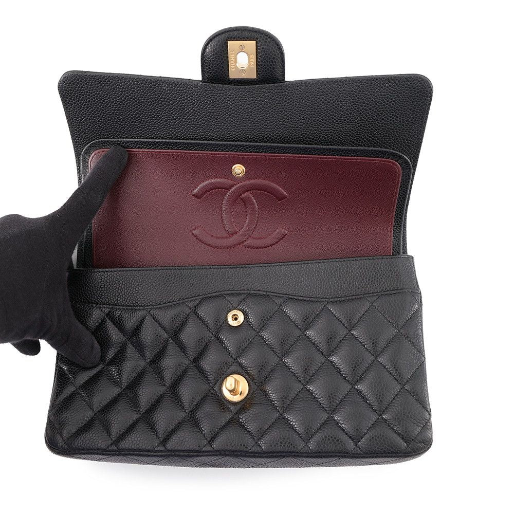 Chanel Chain Shoulder Bag Quilted 25 CC Logo Caviar Leather Double Black — view 6