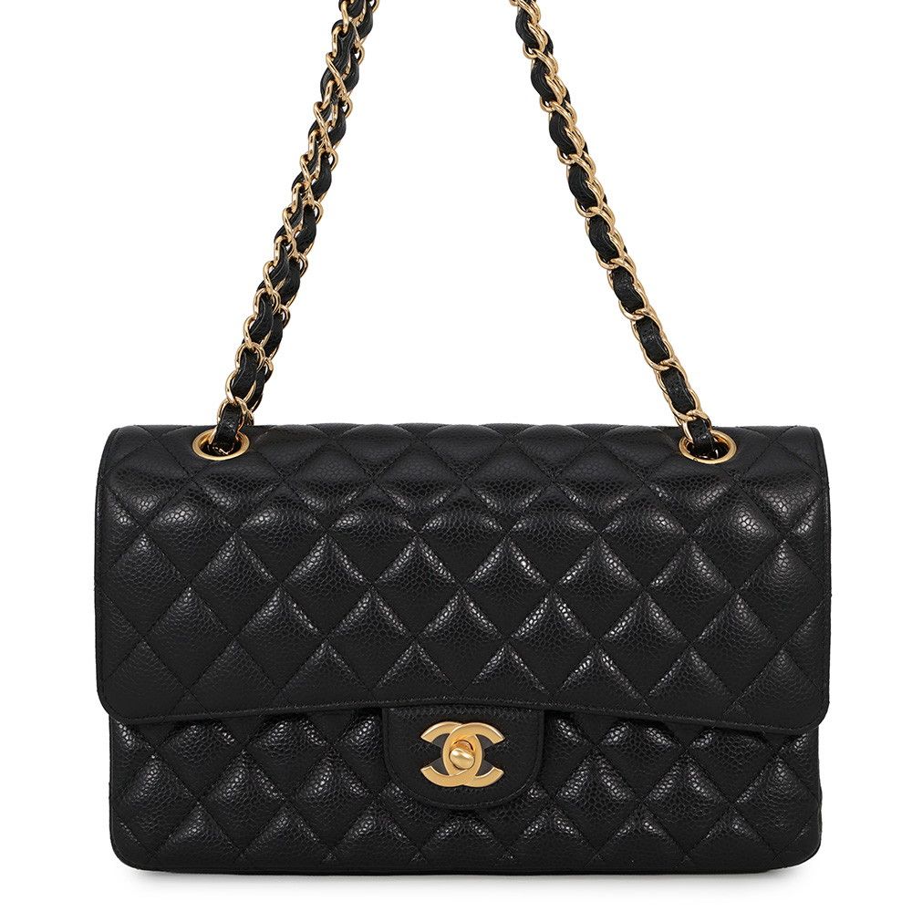 Chanel Chain Shoulder Bag Quilted 25 CC Logo Caviar Leather Double Black