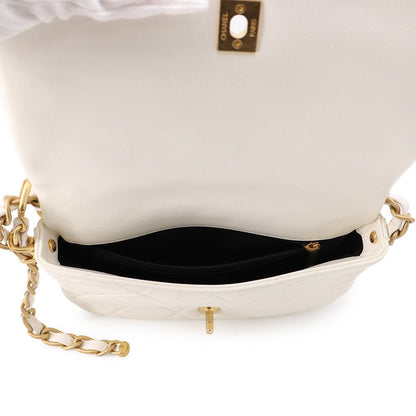 Chanel Chain Shoulder Bag Quilted CC Logo Lambskin White — view 5