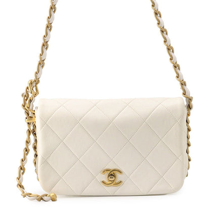 Chanel Chain Shoulder Bag Quilted CC Logo Lambskin White