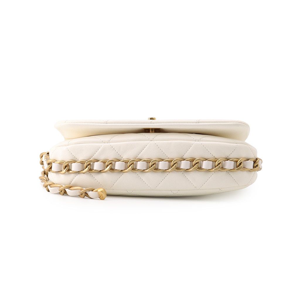 Chanel Chain Shoulder Bag Quilted CC Logo Lambskin White — view 3