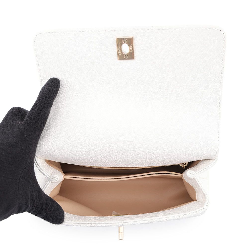 Chanel Quilted CC Logo Coco Handle Caviar Leather 2-Way Shoulder Bag White — view 6